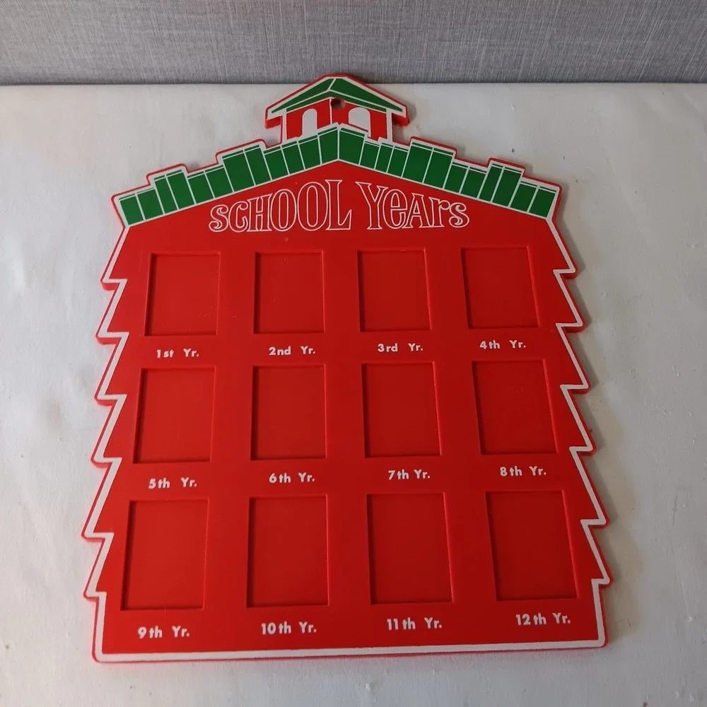 Vintage Red Plastic School House Years Picture Photo Frame 12 Year K-12 Growth